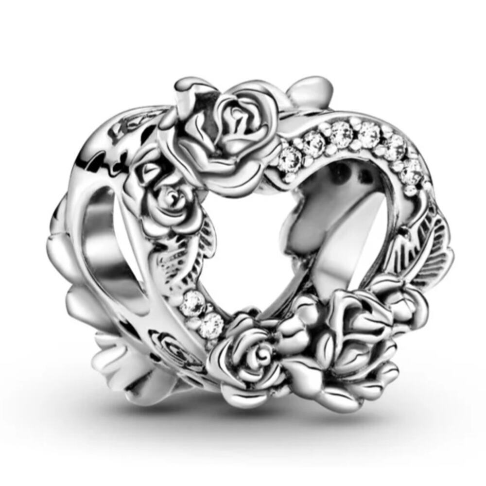 Pandora Open Heart & Rose Charm Retired